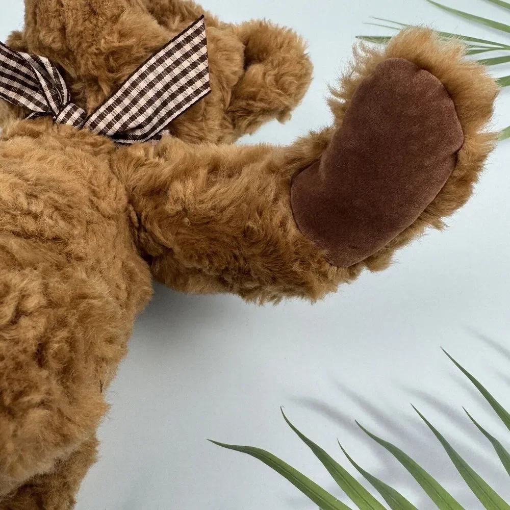 Brighton Russ Berrie Stuffed Brown Teddy Bear VTG Plush Jointed Gingham‎ Bow